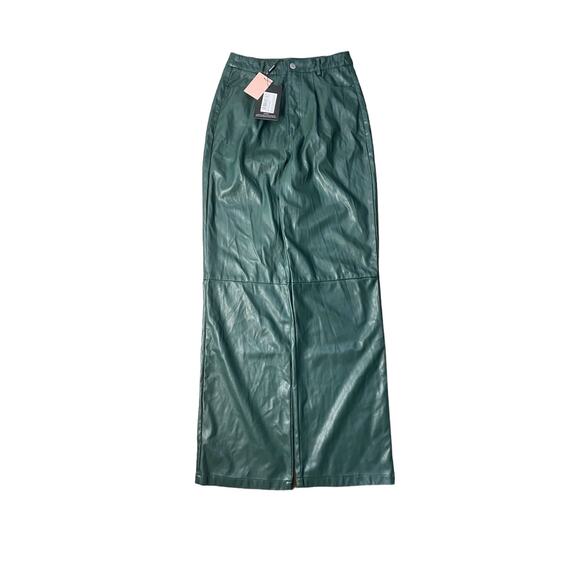 Pretty Little Thing NWT Bottle Green Faux Leather Wide Leg Pants Size 6 - Picture 4 of 8